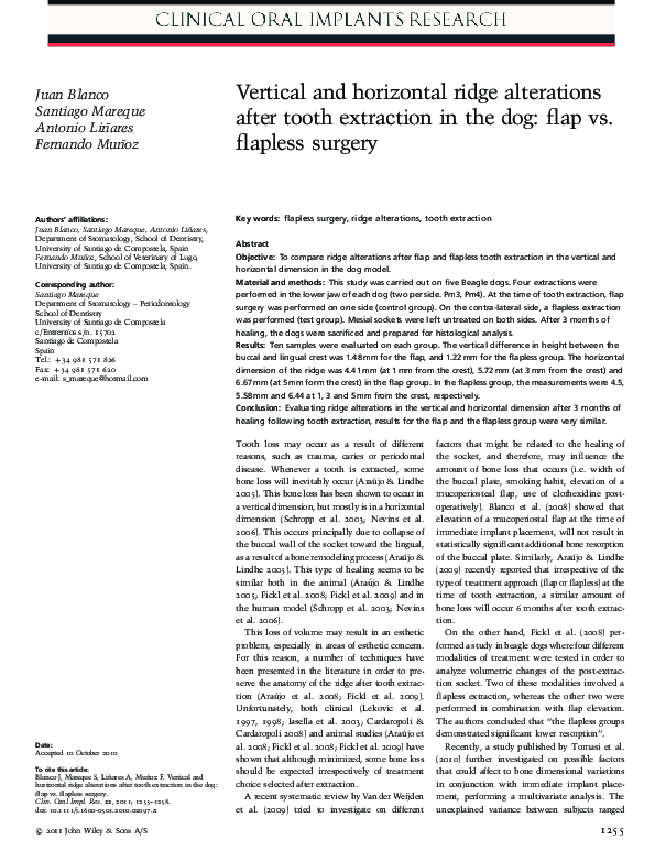 (PDF) Vertical and horizontal ridge alterations after tooth extraction ...