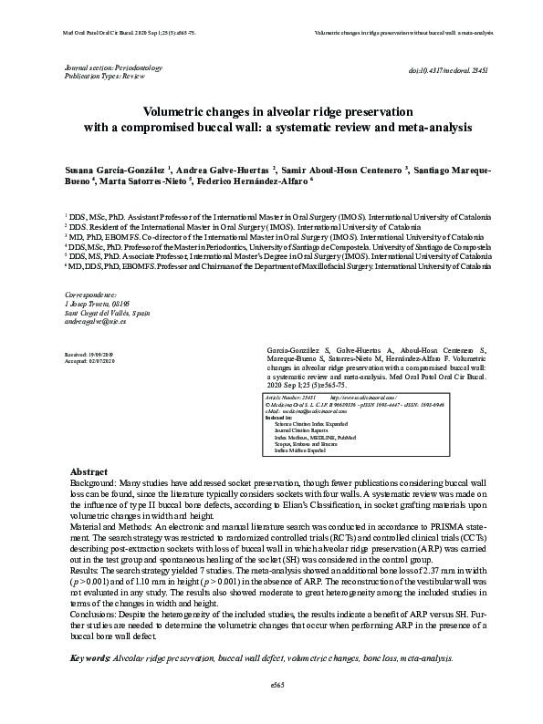 (PDF) Volumetric changes in alveolar ridge preservation with a ...