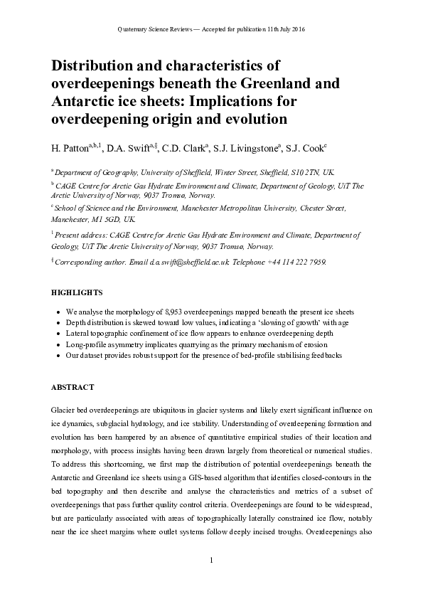 (PDF) Distribution and characteristics of overdeepenings beneath the ...