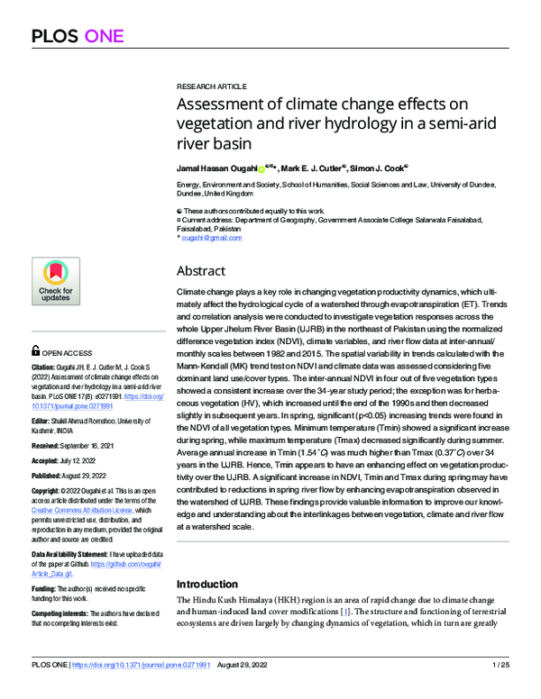 (PDF) Assessment of climate change effects on vegetation and river ...