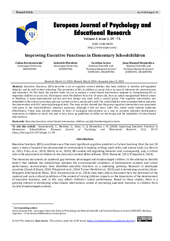 (PDF) Improving Executive Functions in Elementary Schoolchildren
