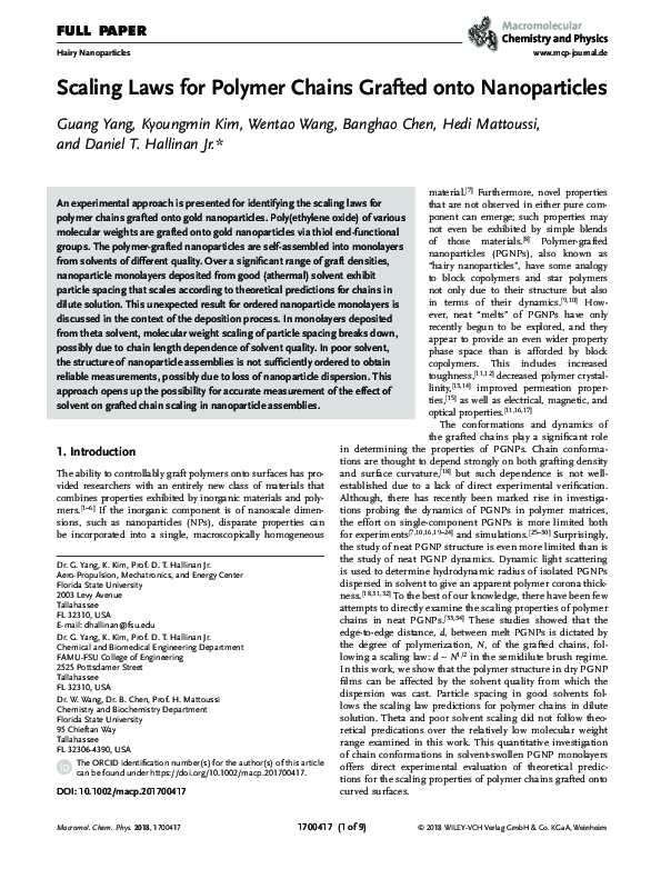 (PDF) Scaling Laws for Polymer Chains Grafted onto Nanoparticles