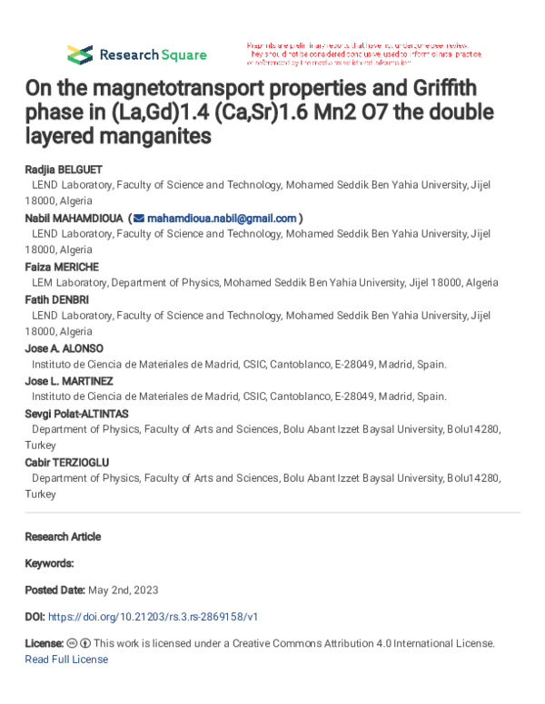 (PDF) On the magnetotransport properties and Griffith phase in (La,Gd)1 ...