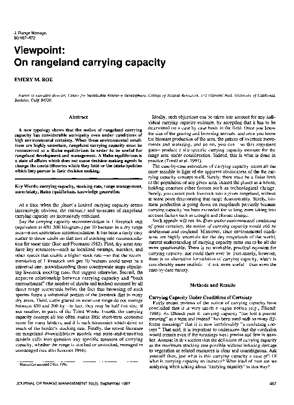 (PDF) On rangeland carrying capacity
