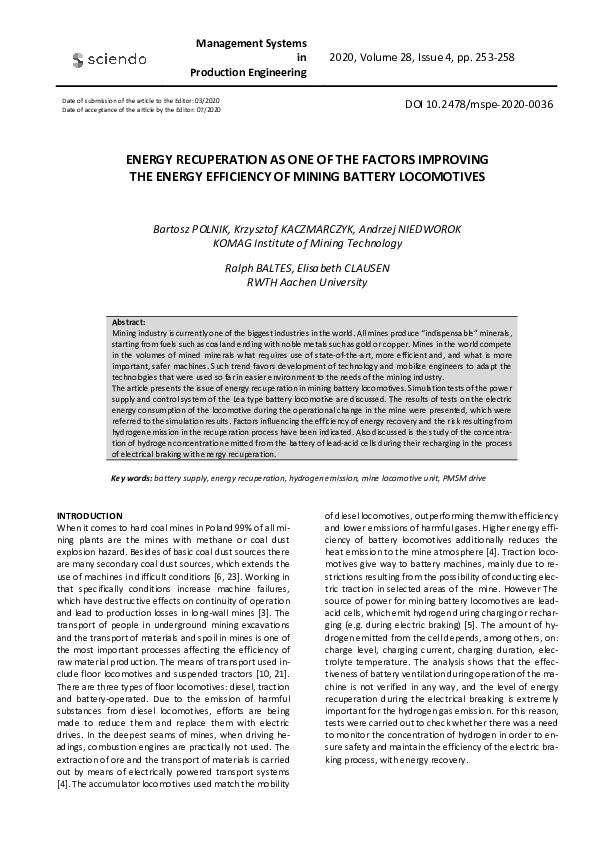 (PDF) Energy Recuperation as One of the Factors Improving the Energy