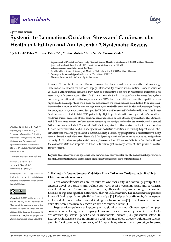 (PDF) Systemic Inflammation, Oxidative Stress and Cardiovascular Health ...