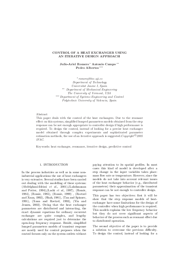 (PDF) Control of a Heat Exchanger Using an Iterative Design Approach