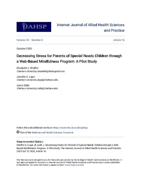 (PDF) Decreasing Stress for Parents of Special Needs Children through a ...