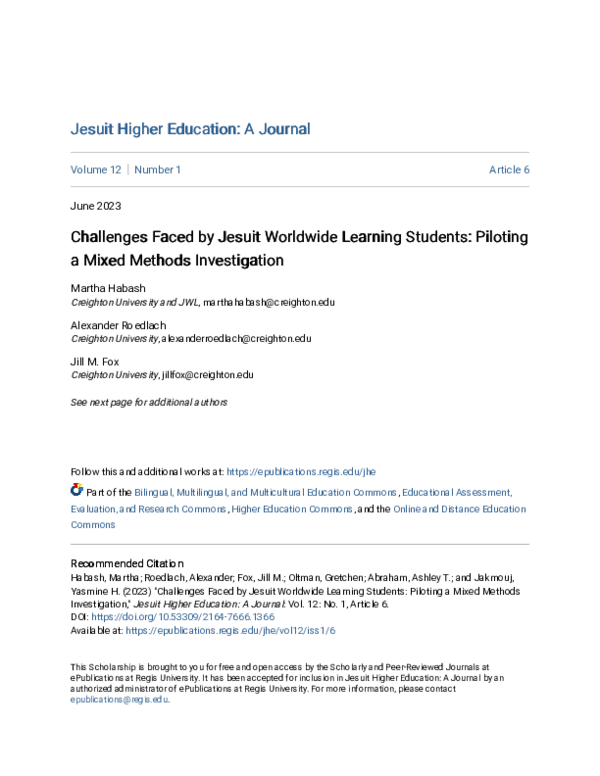 (PDF) Challenges Faced by Jesuit Worldwide Learning Students: Piloting ...