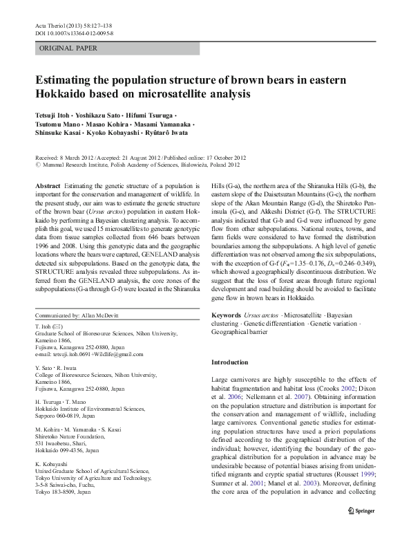 (PDF) Estimating the population structure of brown bears in eastern ...