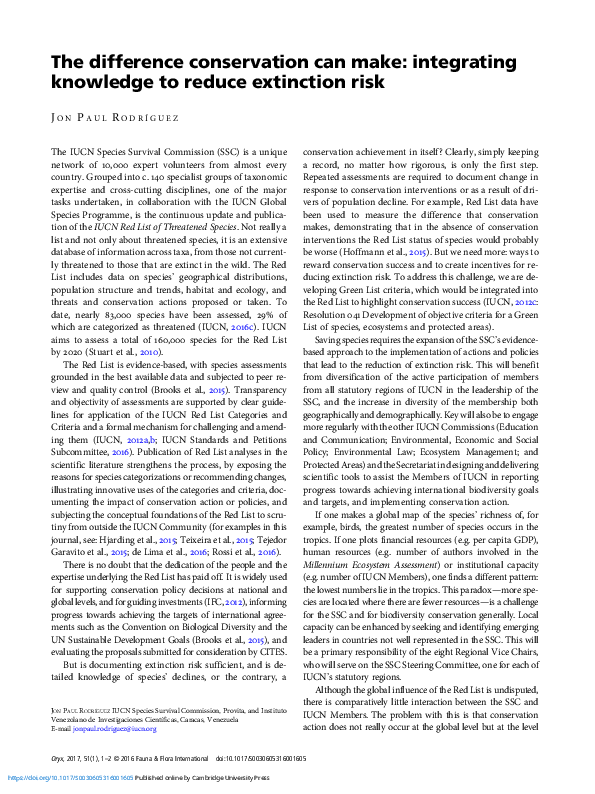 (PDF) The difference conservation can make: integrating knowledge to ...