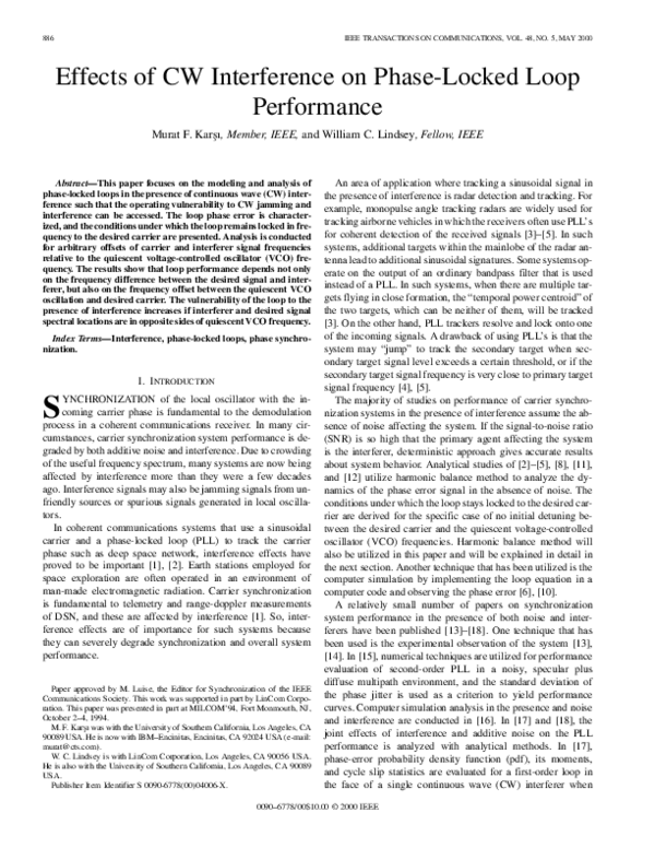 (PDF) Effects of CW interference on phase-locked loop performance