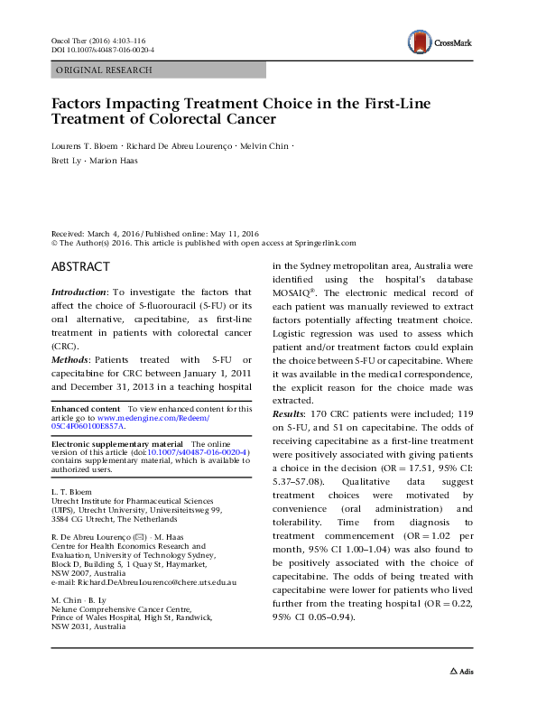 (PDF) Factors Impacting Treatment Choice in the First-Line Treatment of ...