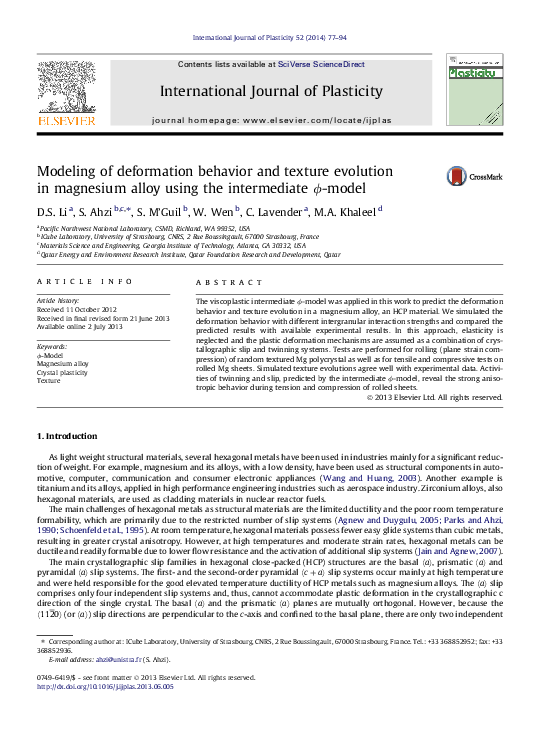 (PDF) Modeling of deformation behavior and texture evolution in ...
