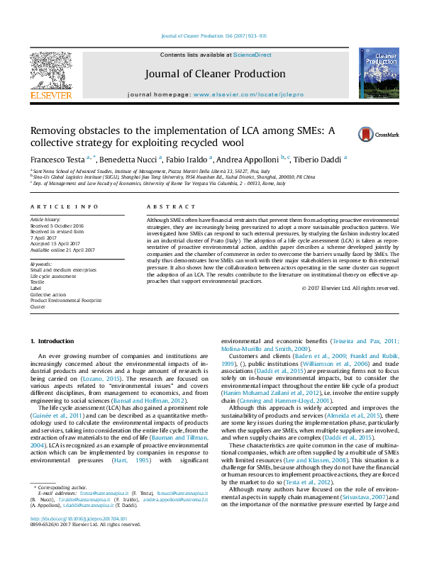 (PDF) Removing obstacles to the implementation of LCA among SMEs: A ...
