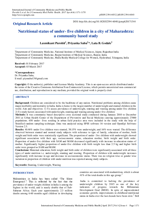 (PDF) Nutritional status of under- five children in a city of ...