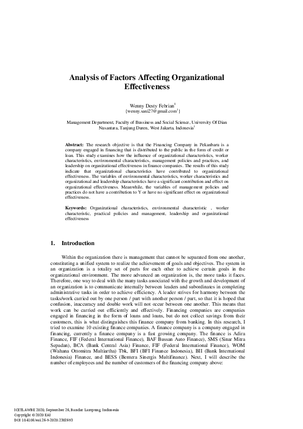 (PDF) Analysis of Factors Affecting Organizational Effectiveness