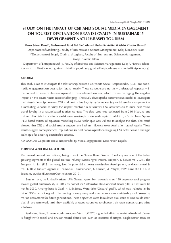 (PDF) Study on the Impact of CSR and Social Media Engagement on Tourist ...