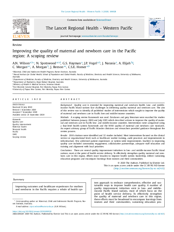 (PDF) Improving the quality of maternal and newborn care in the Pacific ...