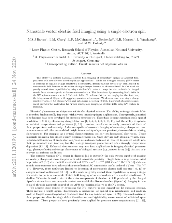 (PDF) Nanoscale Vector Electric Field Imaging Using a Single Electron Spin