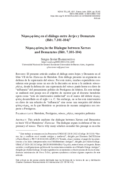(PDF) Νόμος-φύσις en el diálogo entre Jerjes y Demarato (Hdt. 7.101-104 ...
