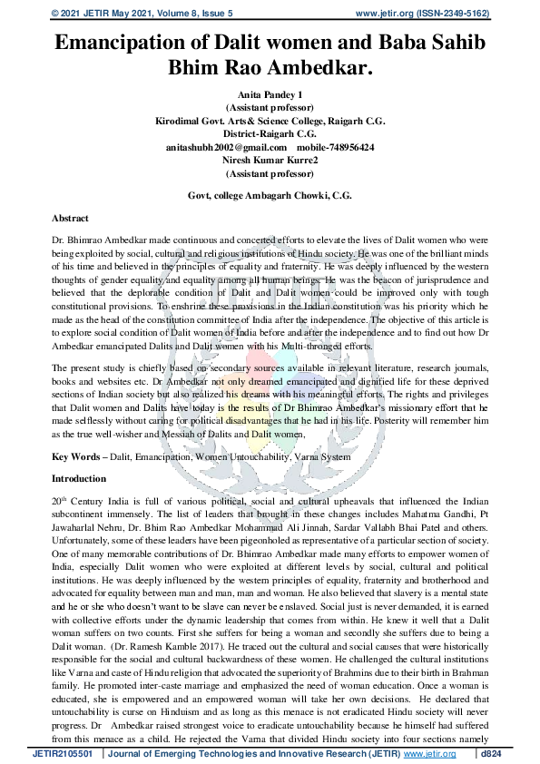 (PDF) Emancipation of Dalit women and Baba Sahib Bhim Rao Ambedkar