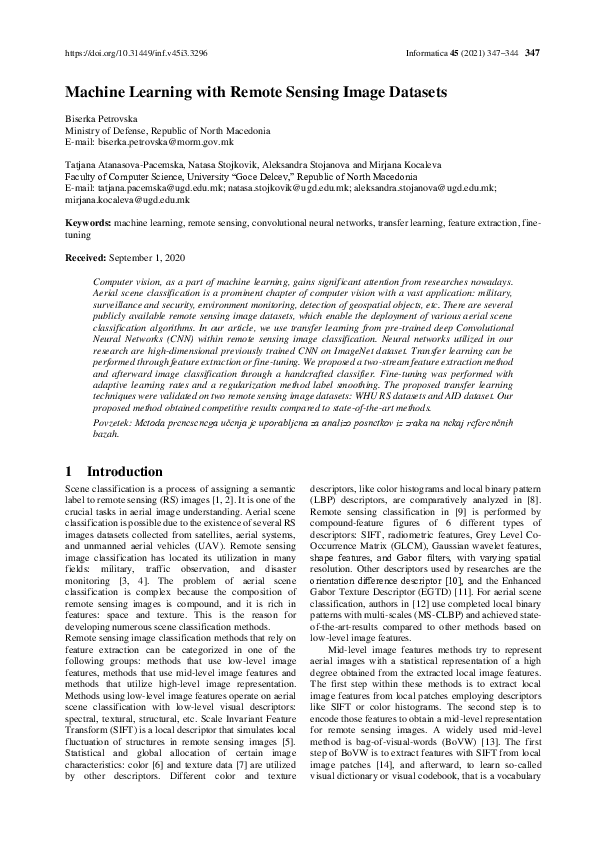 (PDF) Machine Learning with Remote Sensing Image Data Sets