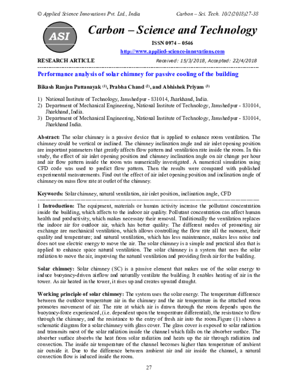 (PDF) Performance analysis of solar chimney for passive cooling of the ...
