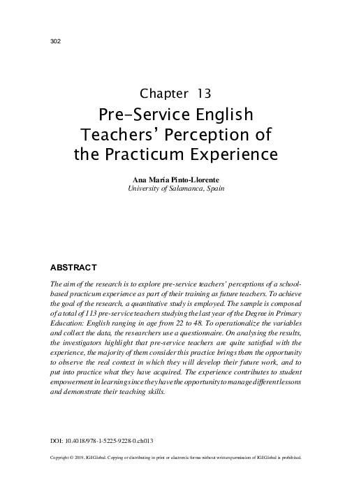 (PDF) Pre-Service English Teachers' Perception of the Practicum Experience
