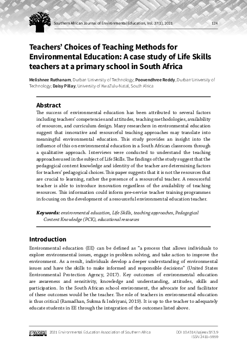 (PDF) Teachers’ Choices of Teaching Methods for Environmental Education ...