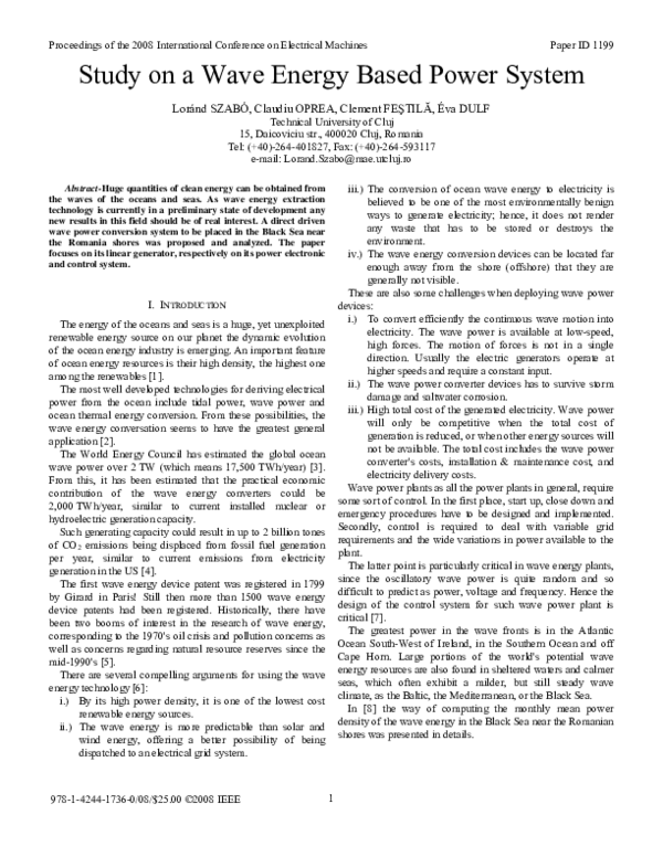(PDF) Study on a wave energy based power system