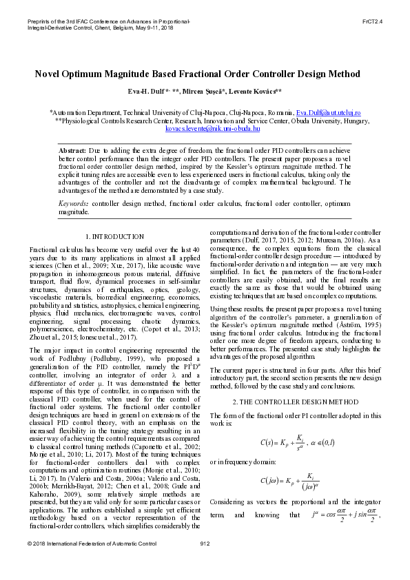 (PDF) Novel Optimum Magnitude Based Fractional Order Controller Design ...