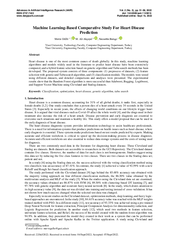 (PDF) Machine Learning-Based Comparative Study For Heart Disease Prediction