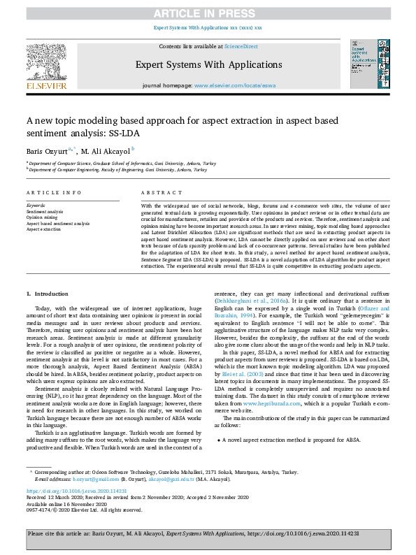 (PDF) A new topic modeling based approach for aspect extraction in ...