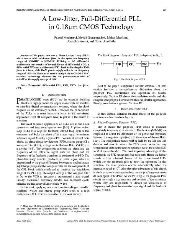(PDF) A low-jitter, full-differential PLL in 0.18μm CMOS technology