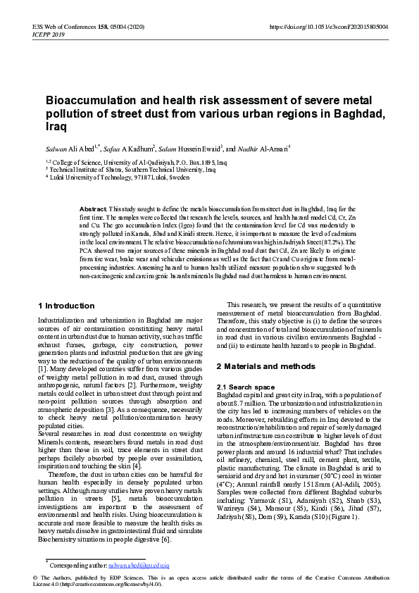 (PDF) Bioaccumulation and health risk assessment of severe metal ...