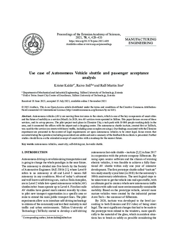 (PDF) Use case of Autonomous Vehicle shuttle and passenger acceptance ...