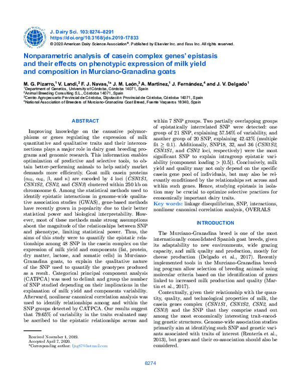 (PDF) Nonparametric analysis of casein complex genes' epistasis and ...