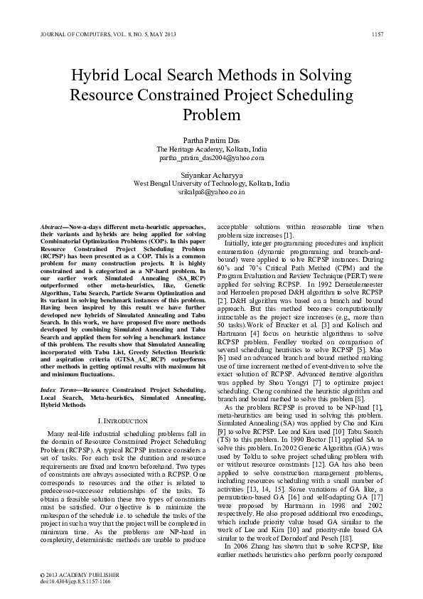 (PDF) Hybrid Local Search Methods in Solving Resource Constrained ...