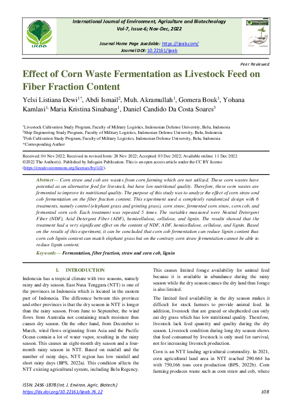 (PDF) Effect of Corn Waste Fermentation as Livestock Feed on Fiber ...