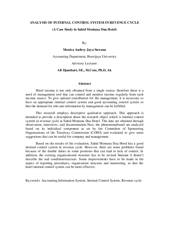 (PDF) ANALYSIS OF INTERNAL CONTROL SYSTEM IN REVENUE CYCLE (A Case ...