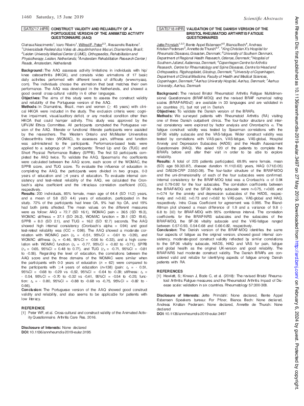 (PDF) SAT0718HPR VALIDATION of the Danish Version of the Bristol