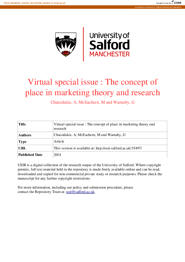 (PDF) Virtual special issue : The concept of place in marketing theory ...