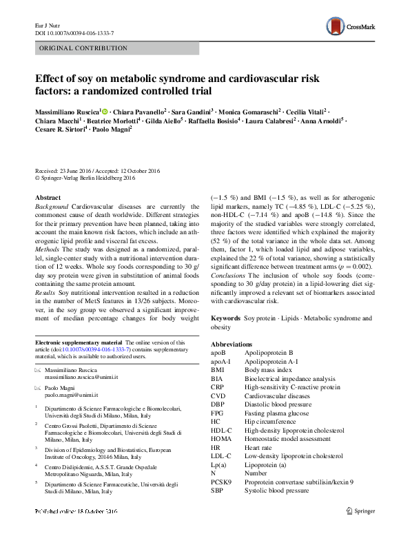 (PDF) Effect of soy on metabolic syndrome and cardiovascular risk ...