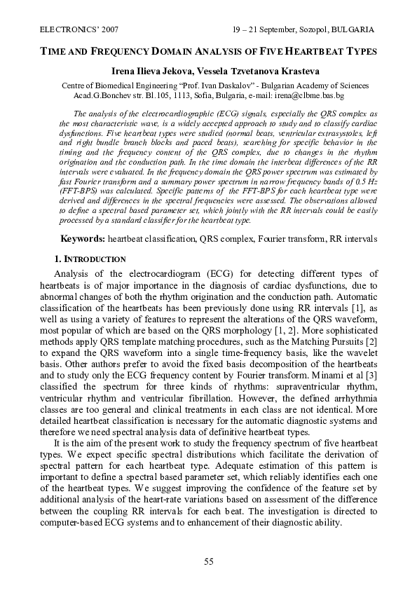 (PDF) Time and Frequency Domain Analysis of Five Heartbeat Types