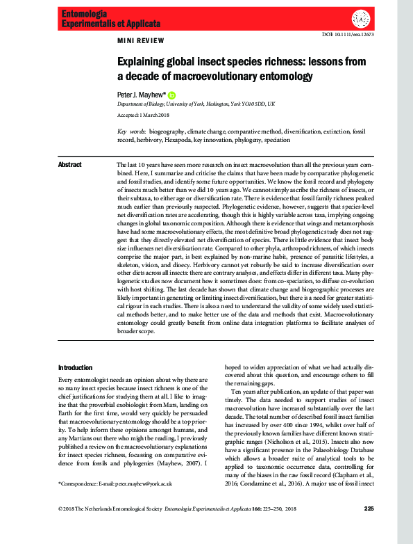 (PDF) Explaining global insect species richness: lessons from a decade ...