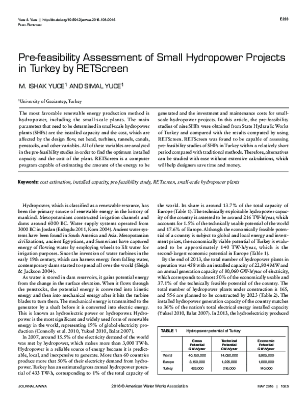 (PDF) Pre-feasibility Assessment of Small Hydropower Projects in Turkey ...