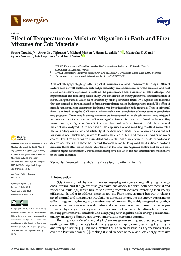 (PDF) Effect of Temperature on Moisture Migration in Earth and Fiber ...
