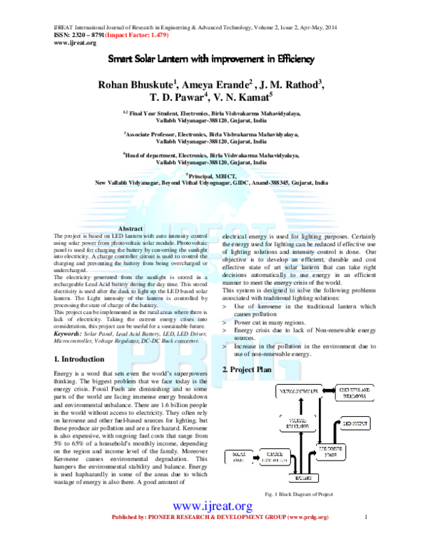 (PDF) Smart Solar Lantern with improvement in Efficiency with ...