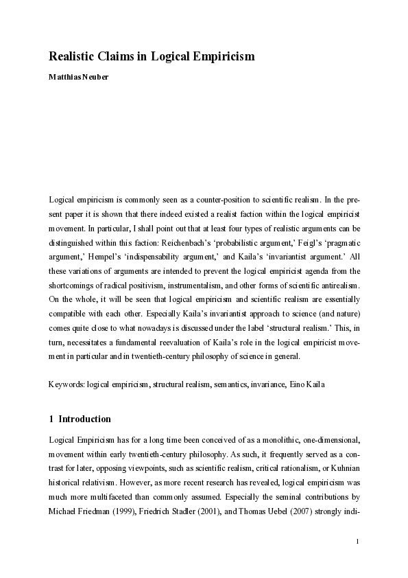 (PDF) Realistic Claims in Logical Empiricism